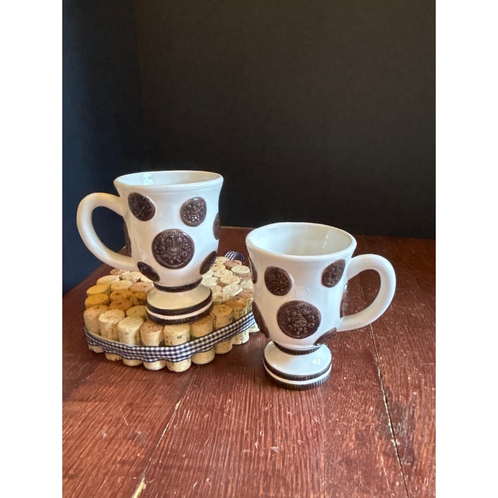 Oreo Cookie Pedestal Mugs Set of 2 Houston Harvest Ceramic Coffee Cups White